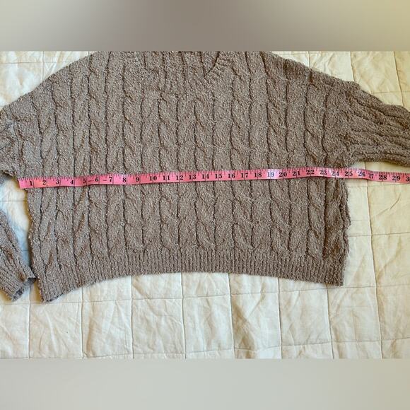 Altar'd State Taupe Lightweight Cable Knit Slouchy Sweater Fishermancore - Small - Picture 2 of 8